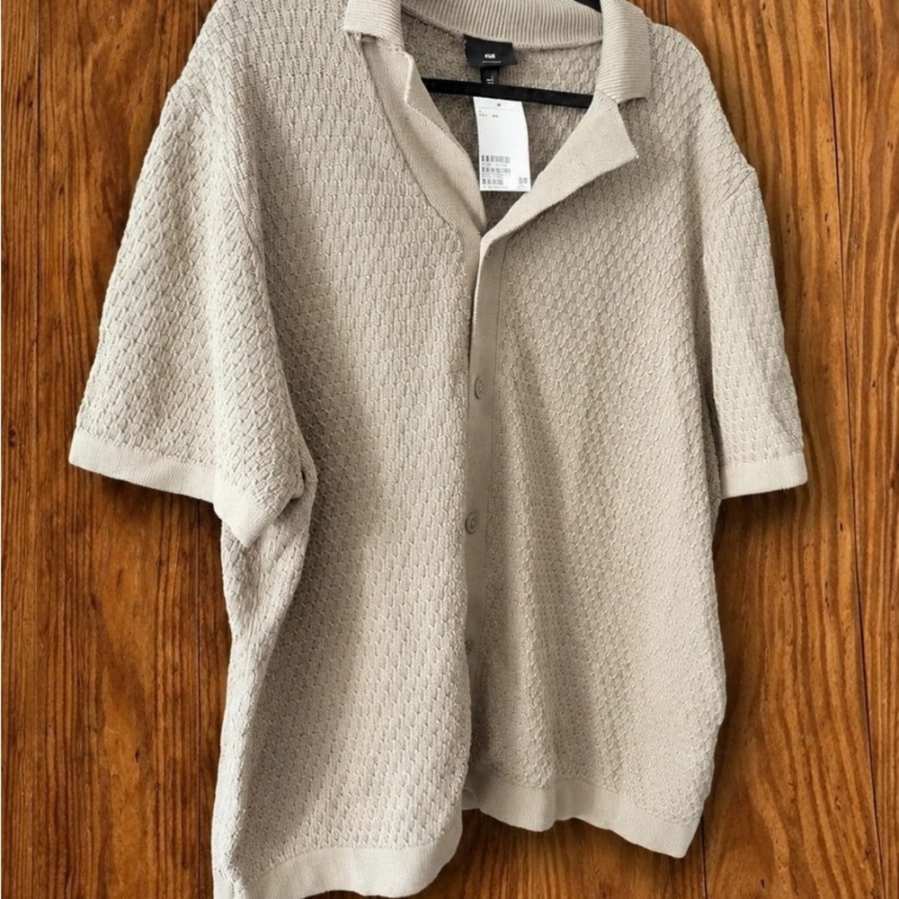 Textured Short-Sleeve Knit Polo Shirt - Beige